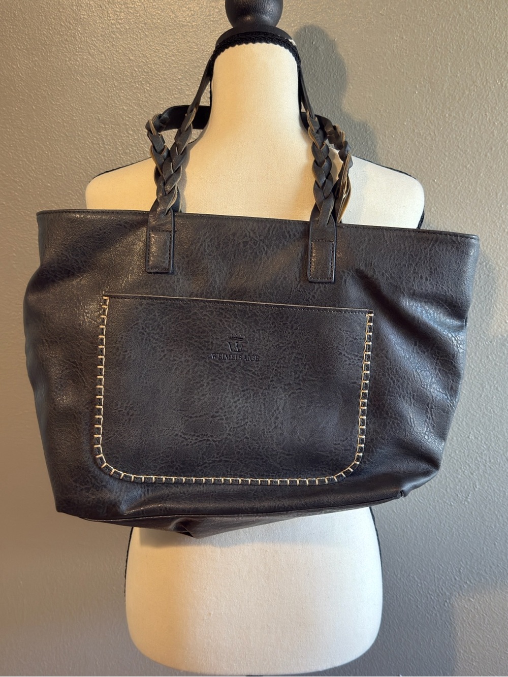 Dark Gray/Charcoal Weimeibaige Large Shoulder BagTote with Braided Handles